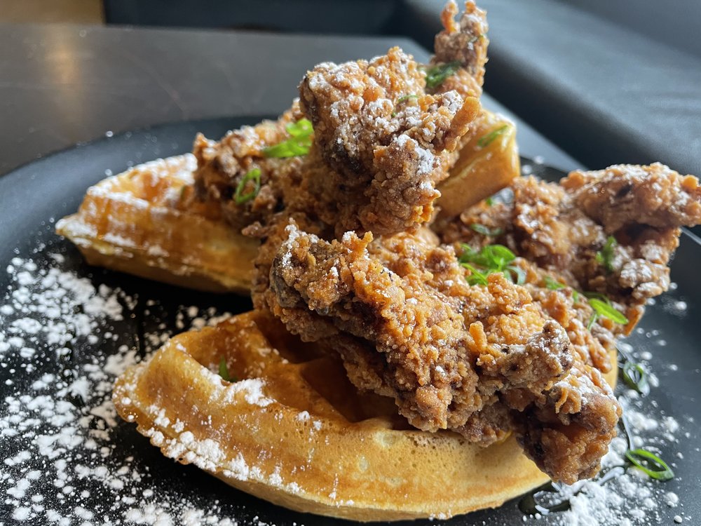 Close up Waffles With Fried Chicken at Apache Cafe